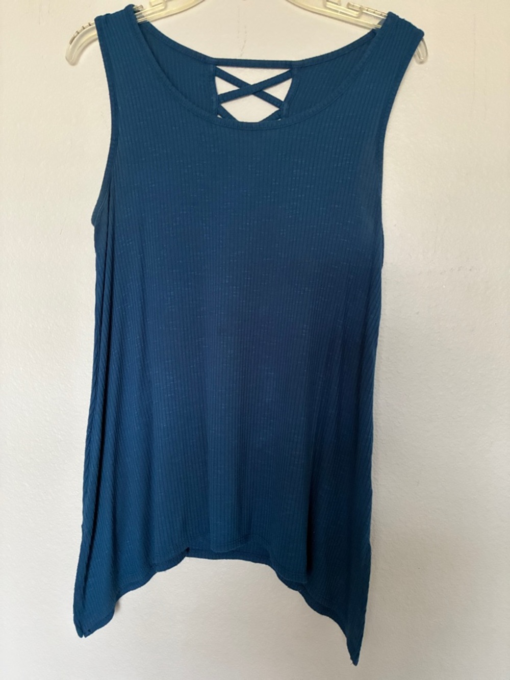 Faded Glory Teal Crisscross Back Ribbed Tank Top Color Baltic Sea Size 8-10